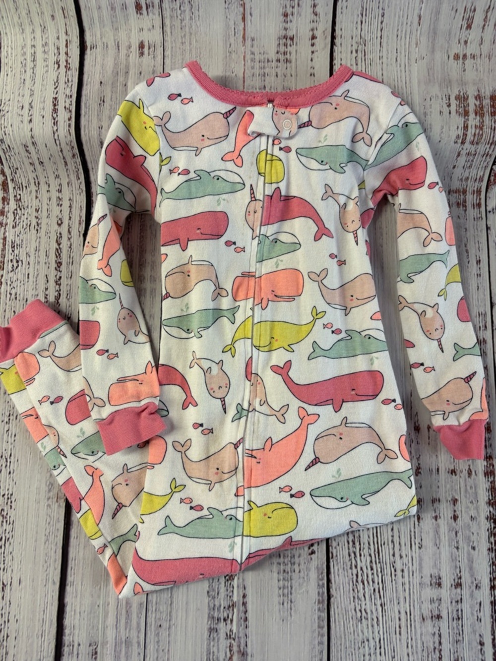 Carter's Pink-Trim Whale Footed Pajamas